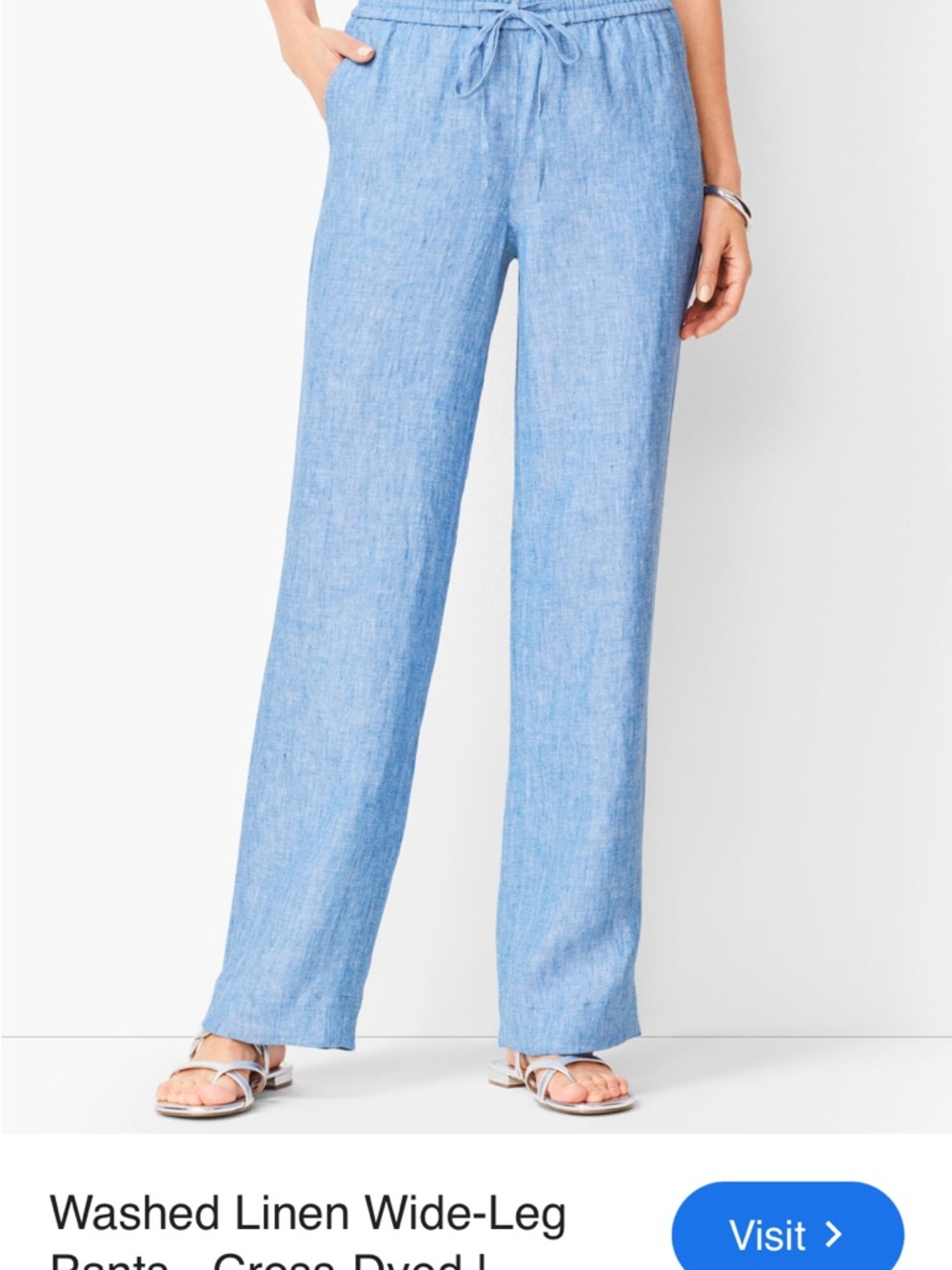 Talbots Linen-Blend Wide-Leg Pants in Sky Blue